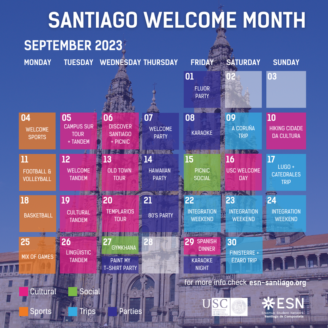 Calendario Welcome Month Santiago de Compostela 2023